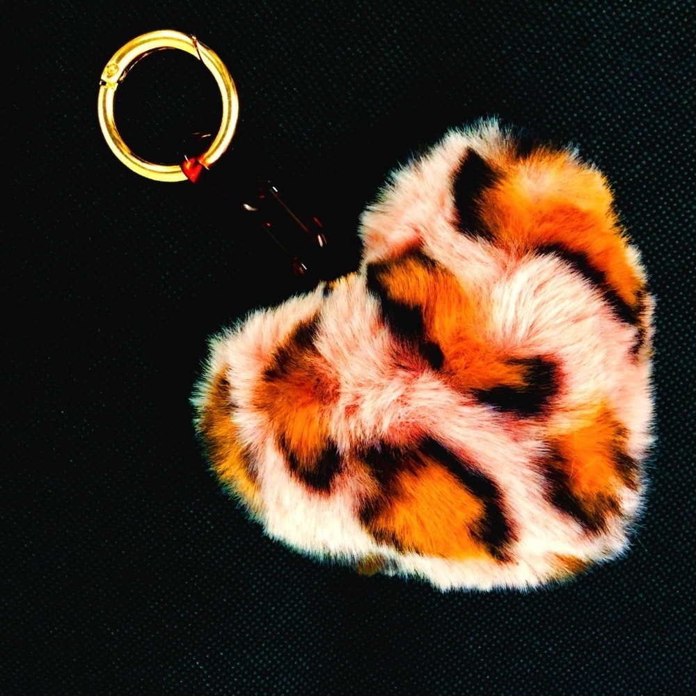 Faux Fur Heart Pink Leopard Key Chain Accessory
